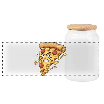 Pizza Slice with a cheeky grin - Panoramic Cookie Jar with Wooden Lid - white - Front
