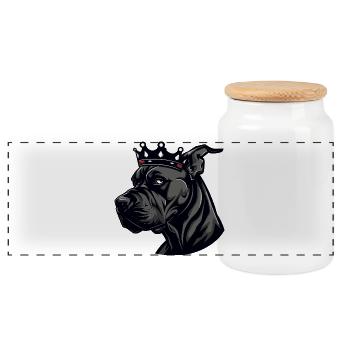 Couronne de chien dogue allemand - Boîte à biscuits avec couvercle en bois - blanc - Devant