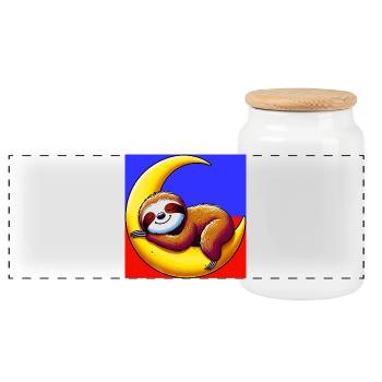 Sloth sleeps on the Moon - Panoramic Cookie Jar with Wooden Lid - white - Front
