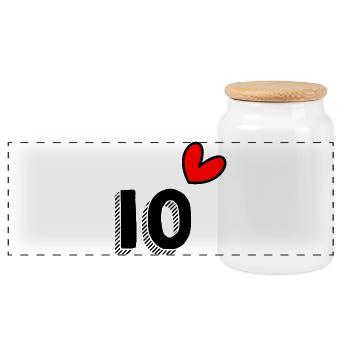 10. 10 YEARS. 10th ANNIVERSARY. 10 YEAR ANNIVERSARY. - Panoramic Cookie Jar with Wooden Lid - white - Front