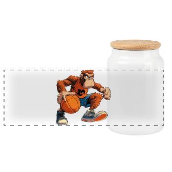 Monkey Basketball Player / Hooper - Panoramic Cookie Jar with Wooden Lid - white - Front