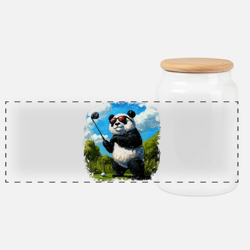 Pandas Golf - Panorama Keksdose mit Holzdeckel - Weiß