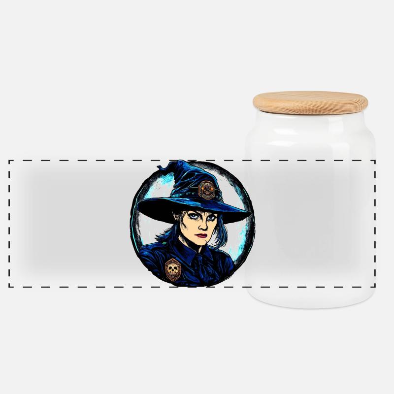 Hexen Polizistin - Panorama Keksdose mit Holzdeckel - Weiß