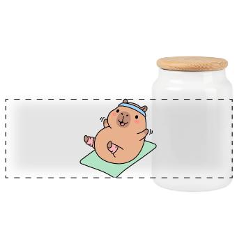 Entraînement drôle de capybara Yoga mignon Animal de sport - Boîte à biscuits avec couvercle en bois - blanc - Devant