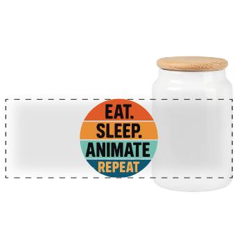Eat Sleep Animate Repeat Retro Vintage - Panoramic Cookie Jar with Wooden Lid - white - Front