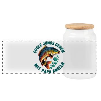 Carp fishing with dad - Panoramic Cookie Jar with Wooden Lid - white - Front