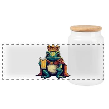 Chameleon Beer King - Panoramic Cookie Jar with Wooden Lid - white - Front