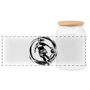 Fussballerin Fussball Spielerin Frau Silhouette - Panorama Keksdose mit Holzdeckel - Weiß - Vorne