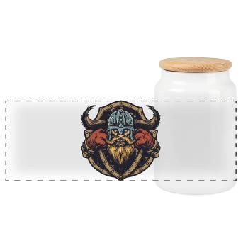 Viking Boxer MMA - Panoramic Cookie Jar with Wooden Lid - white - Front