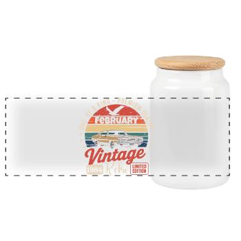 Vintage-Retro-Geburtstagsgeschenk vom Februar 1984 - Panorama Keksdose mit Holzdeckel - Weiß - Vorne