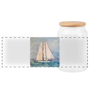 Sailboat at sea - Panoramic Cookie Jar with Wooden Lid - white - Front