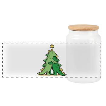 Câlins dino sous le sapin de Noël - Boîte à biscuits avec couvercle en bois - blanc - Devant