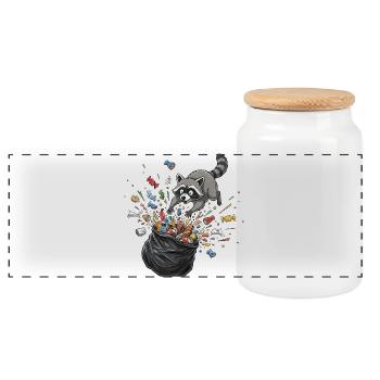 Waschbär Trash-Party Müllchaos - Panorama Keksdose mit Holzdeckel - Weiß - Vorne