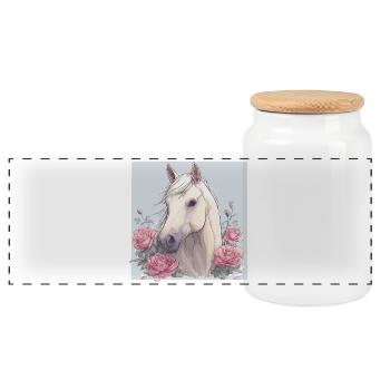 Pferd mit Blumen - Panorama Keksdose mit Holzdeckel - Weiß - Vorne