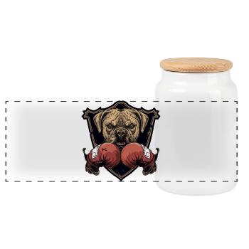 Dog Boxer MMA - Panoramic Cookie Jar with Wooden Lid - white - Front