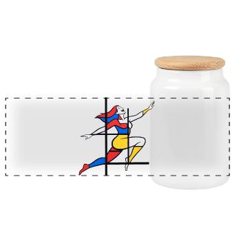 Mrs. Mondrian - Panorama Keksdose mit Holzdeckel - Weiß - Vorne