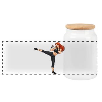 Martial Arts Kickboxer Illustration - Panoramic Cookie Jar with Wooden Lid - white - Front