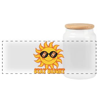 Bleib Bright Retro Groovy Smiling Sun Design - Panorama Keksdose mit Holzdeckel - Weiß - Vorne