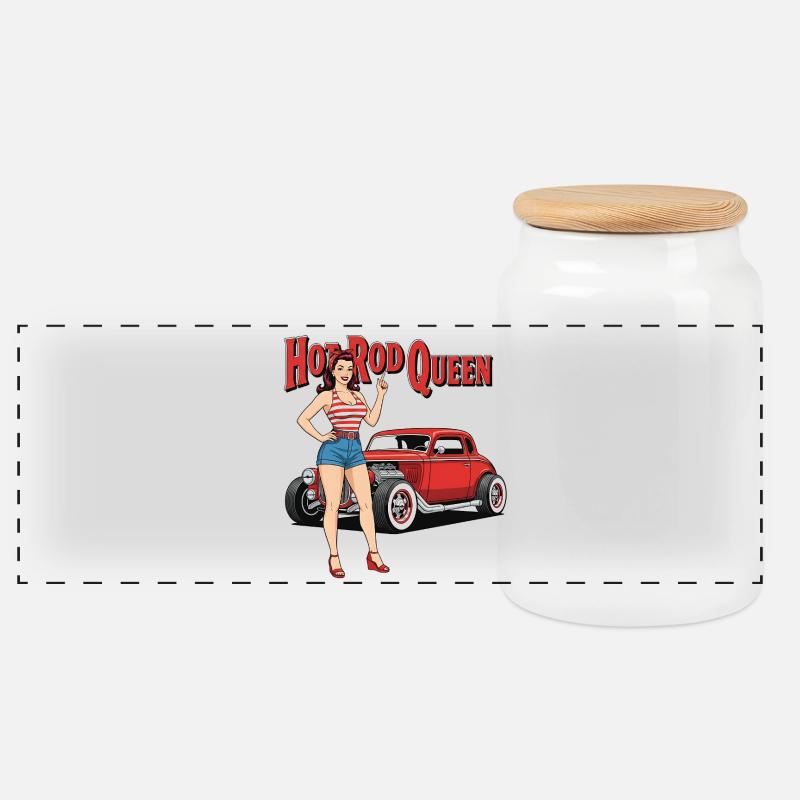 Hot Rod Queen Pin-up - Boîte à biscuits avec couvercle en bois - blanc
