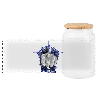 Fist breaks the glass - Panoramic Cookie Jar with Wooden Lid - white - Front