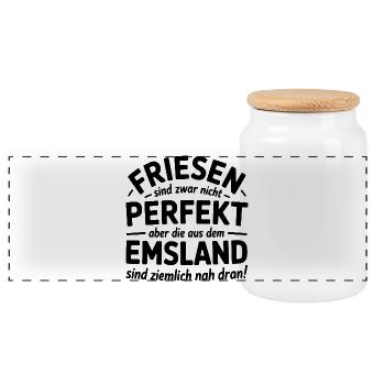 Friesen Emsland Friesland Sprüche Geschenk - Panorama Keksdose mit Holzdeckel - Weiß - Vorne