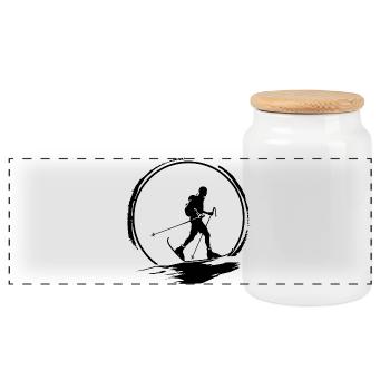 Nordic Walking Mann Silhouette - Panorama Keksdose mit Holzdeckel - Weiß - Vorne