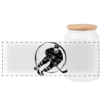 Hockey Player Silhouette - Panoramic Cookie Jar with Wooden Lid - white - Front