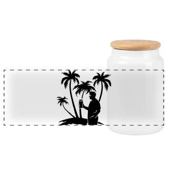 Silhouette de la visite des palmiers de vacances - Boîte à biscuits avec couvercle en bois - blanc - Devant