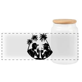Palmen Party Urlaub Silhouette - Panorama Keksdose mit Holzdeckel - Weiß - Vorne