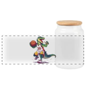 Basketball Dinosaurier T-Rex Basketballspieler - Panorama Keksdose mit Holzdeckel - Weiß - Vorne
