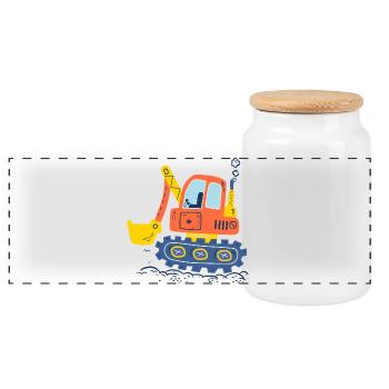 Excavator, construction machinery - Panoramic Cookie Jar with Wooden Lid - white - Front