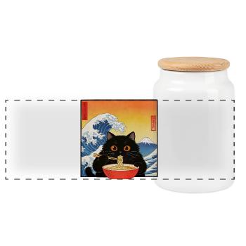 Chat mignon Ramen nouilles Japon Vague Cadeau rétr - Boîte à biscuits avec couvercle en bois - blanc - Devant
