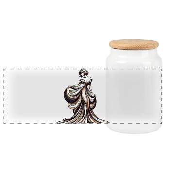 Dreamy woman in flowing dress - Panoramic Cookie Jar with Wooden Lid - white - Front