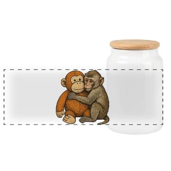 Embraced monkey friendship - Panoramic Cookie Jar with Wooden Lid - white - Front