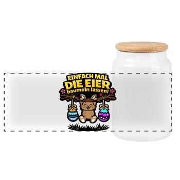 Einfach mal die Eier baumeln lassen Hase Ostern - Panorama Keksdose mit Holzdeckel - Weiß - Vorne