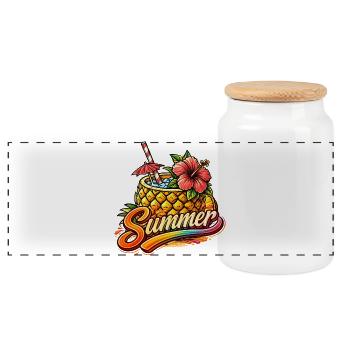Illustration estivale de cocktails à l’ananas - Boîte à biscuits avec couvercle en bois - blanc - Devant