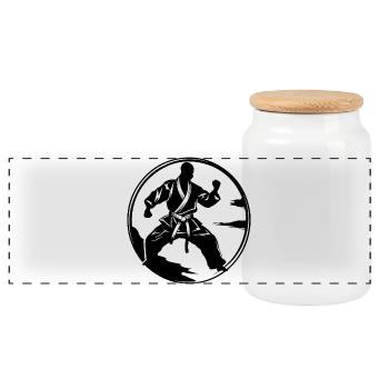 Silhouette de l’Homme Karaté - Boîte à biscuits avec couvercle en bois - blanc - Devant