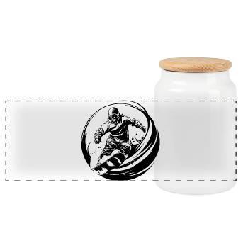 Snowboarding Mann Silhouette - Panorama Keksdose mit Holzdeckel - Weiß - Vorne