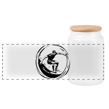 Surfer Mann Silhouette - Panorama Keksdose mit Holzdeckel - Weiß - Vorne