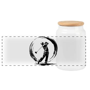 Golfer Man Silhouette - Panoramic Cookie Jar with Wooden Lid - white - Front
