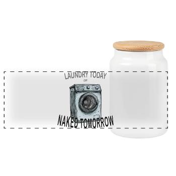 Lessive aujourd’hui ou nue demain – Chemise amusante - Boîte à biscuits avec couvercle en bois - blanc - Devant