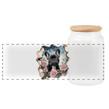 French Bulldog - Panoramic Cookie Jar with Wooden Lid - white - Front