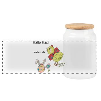 Easter chicken with bow - Panoramic Cookie Jar with Wooden Lid - white - Front