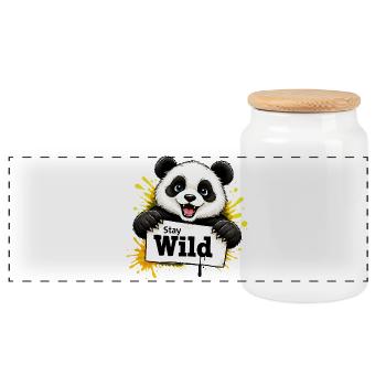 Panda Graffiti Illustration Stay Wild  - Panorama Keksdose mit Holzdeckel - Weiß - Vorne