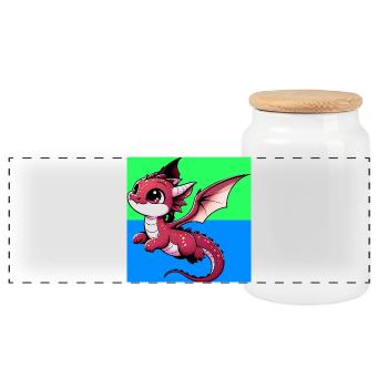 Drache - Panorama Keksdose mit Holzdeckel - Weiß - Vorne