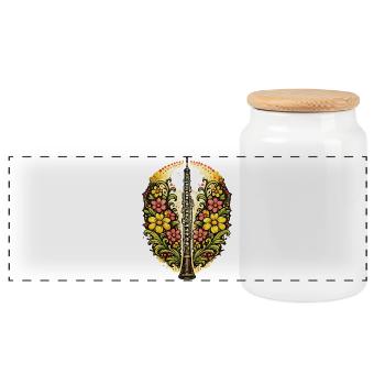 Floral Saxophone Bloom - Panorama Keksdose mit Holzdeckel - Weiß - Vorne