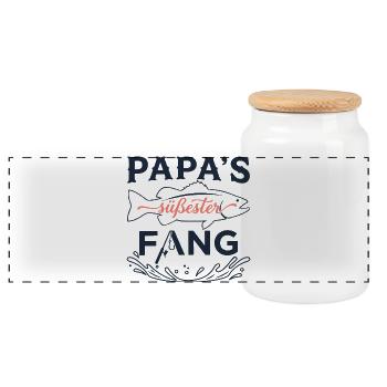 Papas süßester Fang - Angler Baby & Kind Design - Panorama Keksdose mit Holzdeckel - Weiß - Vorne