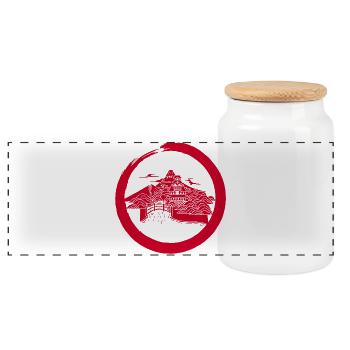 Red Japanese Landscape - Panoramic Cookie Jar with Wooden Lid - white - Front