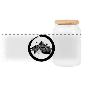 Black Japanese Landscape - Panoramic Cookie Jar with Wooden Lid - white - Front