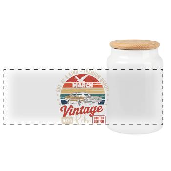 Birthday March 1974 Year Limited Edition 1974 - Panoramic Cookie Jar with Wooden Lid - white - Front
